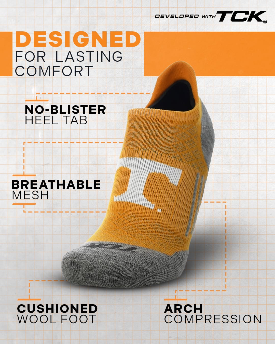 TCK Tennessee Volunteers / Medium Tennessee Volunteers No Show Tour Socks
