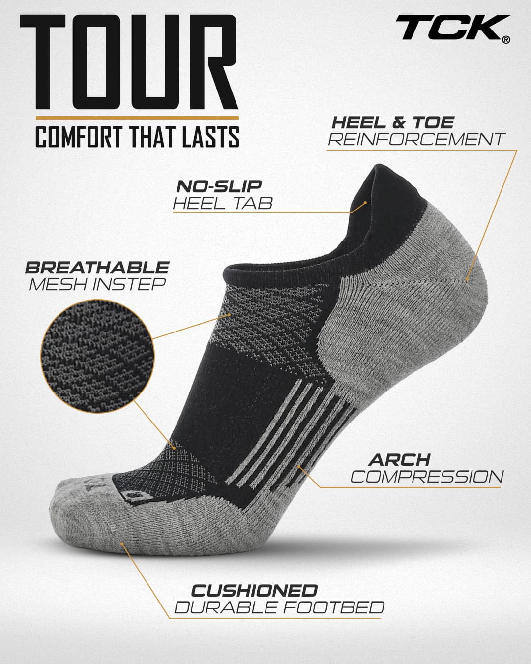 TCK The Tour Golf Socks for Men and Women's No Show