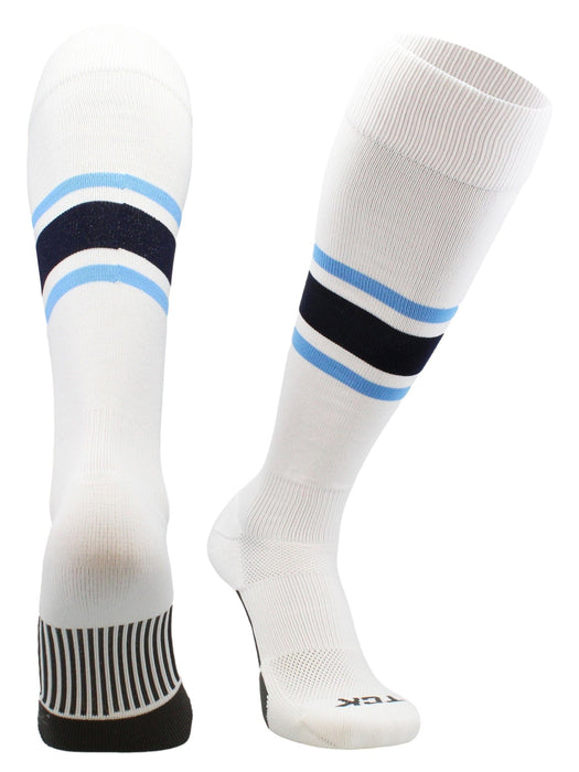 TCK White/Columbia Blue/Navy / Large Elite Performance Baseball Socks Dugout Pattern E