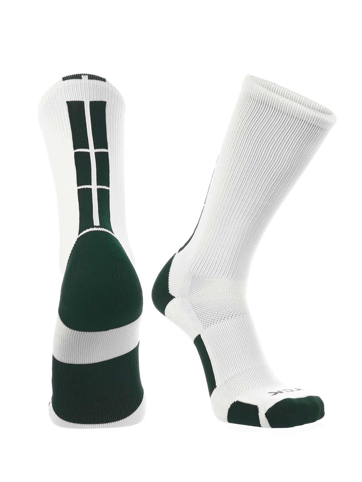 TCK White/Dark Green / Large Baseline 3.0 Athletic Crew Socks Adult Sizes Team Colors