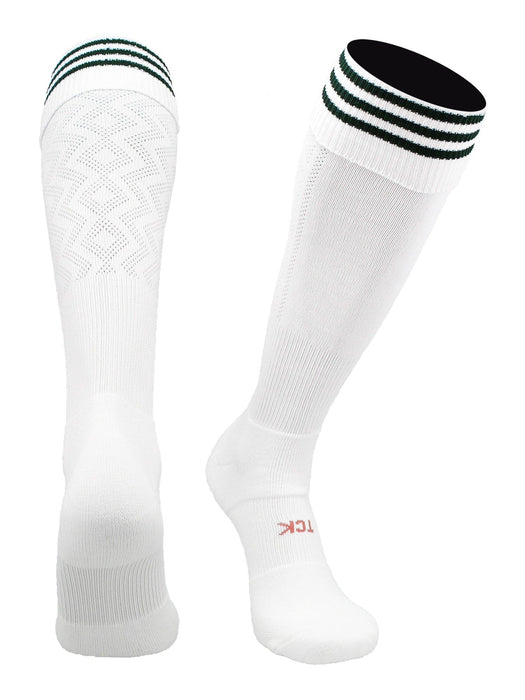 TCK White/Dark Green / Medium Premier Soccer Socks with Fold Down Stripes