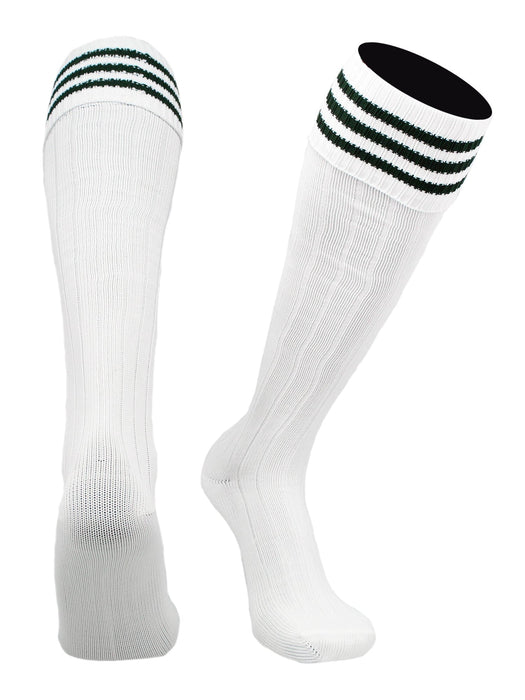TCK White Dk Green / Large European Striped Soccer Socks Fold Down Top
