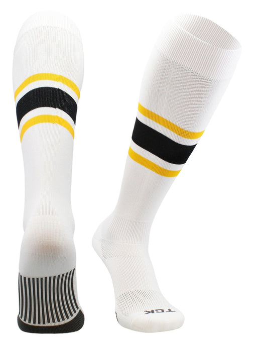 TCK White/Gold/Black / Large Elite Performance Baseball Socks Dugout Pattern E