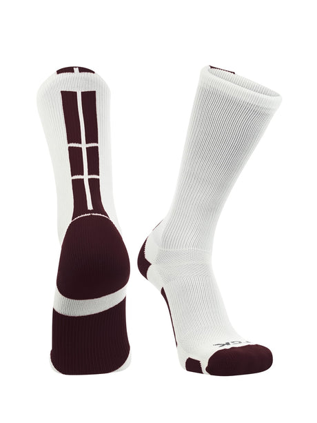 TCK White/Maroon / Medium Baseline 3.0 Athletic Crew Socks Adult Sizes Team Colors
