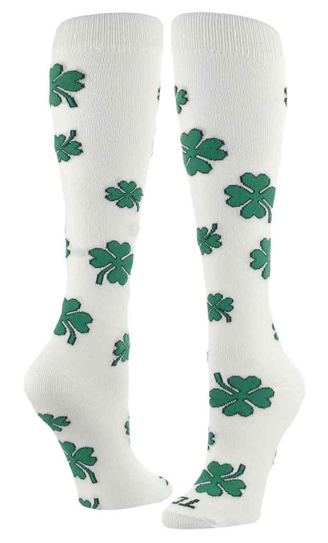 TCK White / Medium Shamrock Socks for St. Patty's Day - for Softball, Soccer