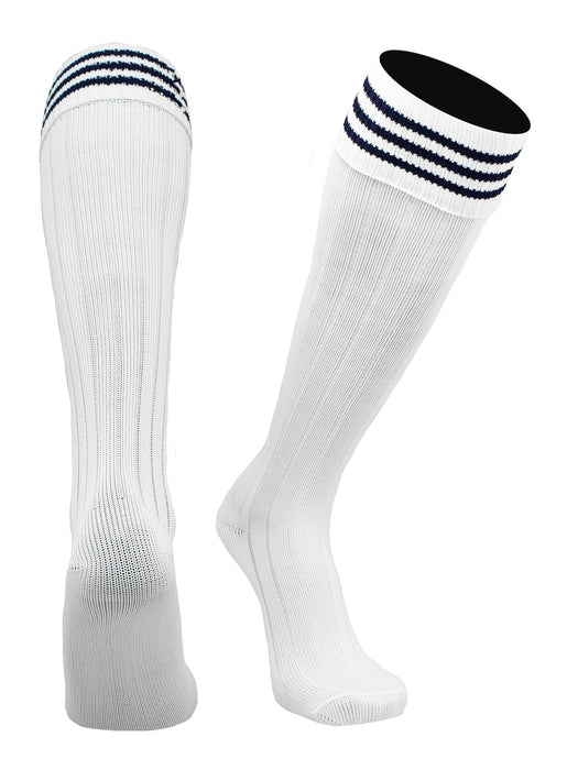 TCK White Navy / Medium European Striped Soccer Socks Fold Down Top