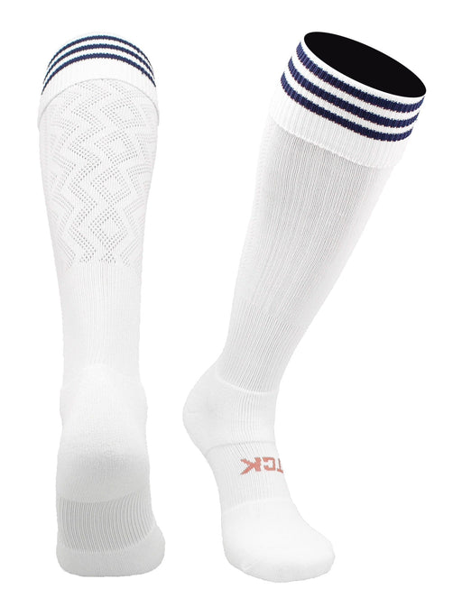 TCK White/Navy / Medium Premier Soccer Socks with Fold Down Stripes
