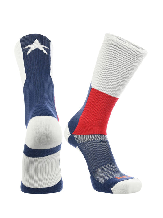 TCK White/Navy/Scarlet / Large Texas Flag Crew Socks