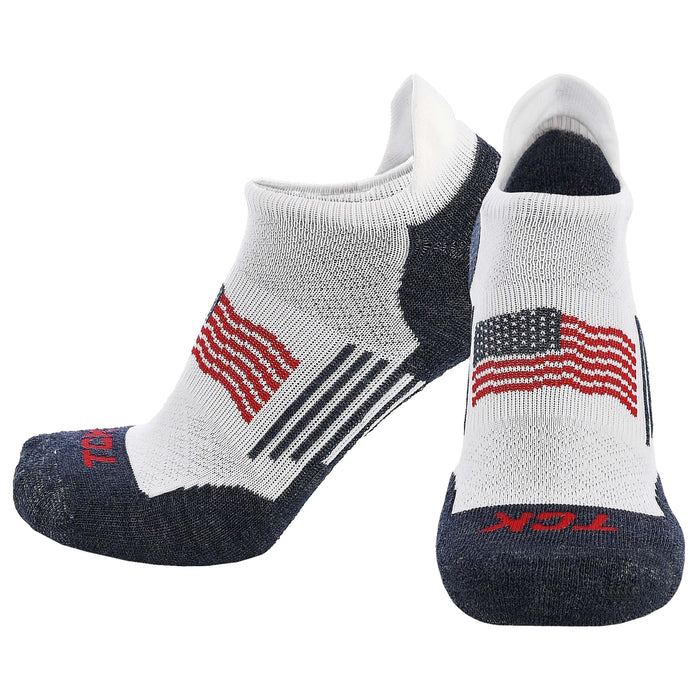 TCK White/Navy/Scarlet/USA / Large Tour USA No Show Socks for Men & Women - Premium Sports Sock