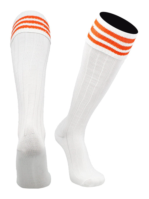 TCK White Orange / Medium European Striped Soccer Socks Fold Down Top
