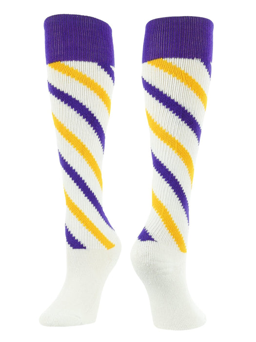 TCK White/Purple/Gold / Large Candy Stripes Softball Socks Knee High