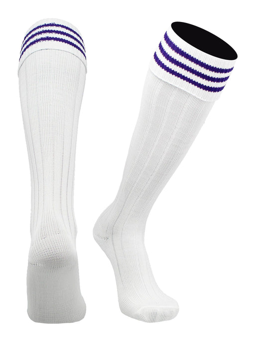 TCK White Purple / Medium European Striped Soccer Socks Fold Down Top