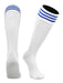 TCK White Royal / Large European Striped Soccer Socks Fold Down Top