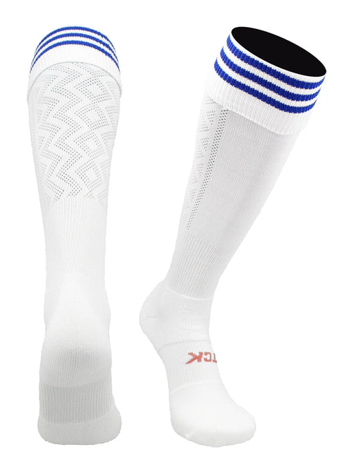 TCK White/Royal / Large Premier Soccer Socks with Fold Down Stripes