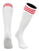 TCK White Scarlet / Large European Striped Soccer Socks Fold Down Top