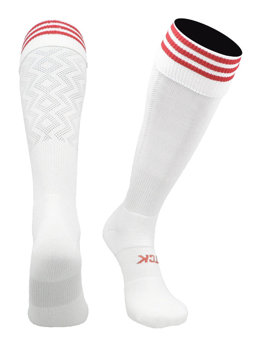 TCK White/Scarlet / Medium Premier Soccer Socks with Fold Down Stripes