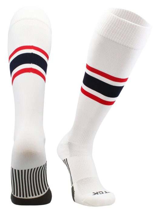 TCK White/Scarlet/Navy / Large Elite Performance Baseball Socks Dugout Pattern E