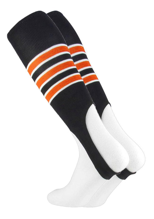 TCK Black/White/Orange / Medium Striped Baseball Stirrups 7 Inch Pattern D