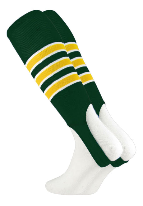 TCK Dark Green/White/Gold / Medium Striped Baseball Stirrups 7 Inch Pattern D