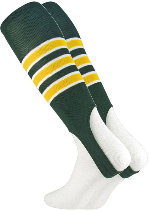 TCK Dark Green/White/Gold / Medium Striped Baseball Stirrups 7 Inch Pattern D