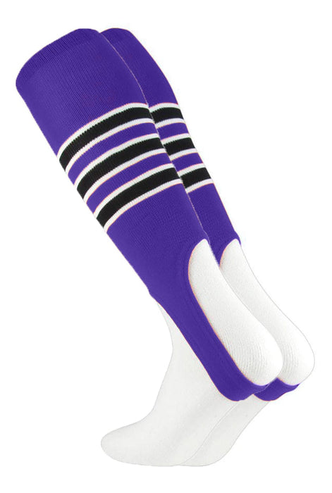 TCK Purple/White/Black / Medium Striped Baseball Stirrups 7 Inch Pattern D