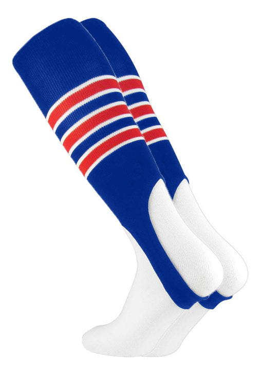 TCK Royal/White/Scarlet / Medium Striped Baseball Stirrups 7 Inch Pattern D