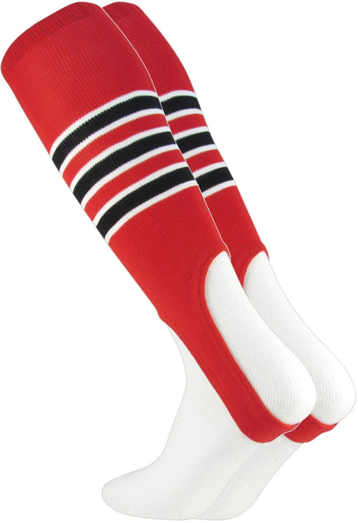 TCK Scarlet/White/Black / Medium Striped Baseball Stirrups 7 Inch Pattern D