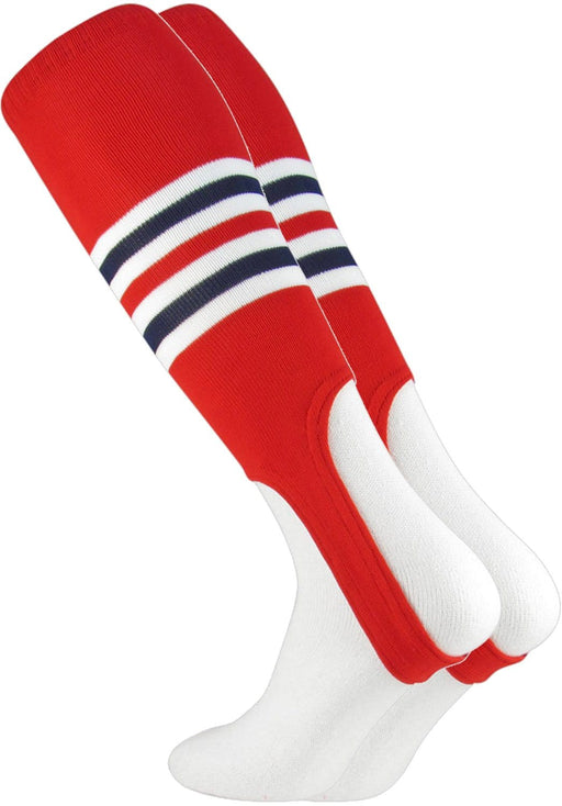 TCK Scarlet/White/Navy / Large Striped Baseball Stirrups 7 Inch Pattern I