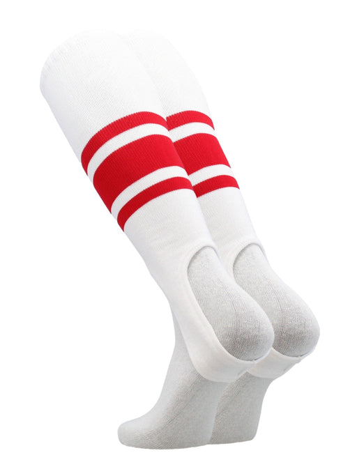 TCK White/Scarlet / Large White Stirrups for Softball and Baseball with Stripes
