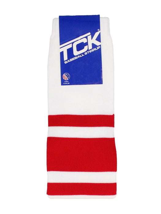 TCK White Stirrups for Softball and Baseball with Stripes