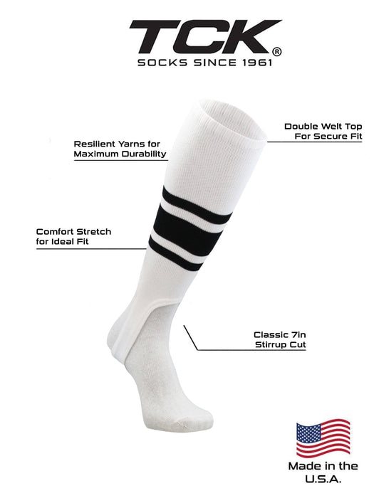 TCK White Stirrups for Softball and Baseball with Stripes