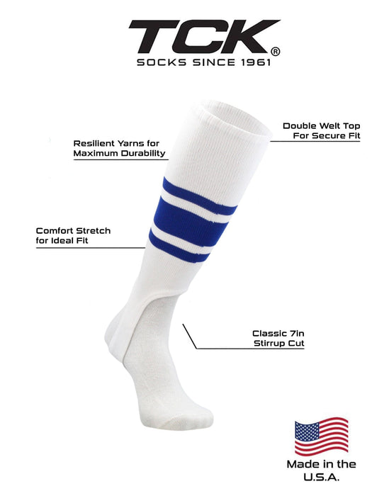 TCK White Stirrups for Softball and Baseball with Stripes